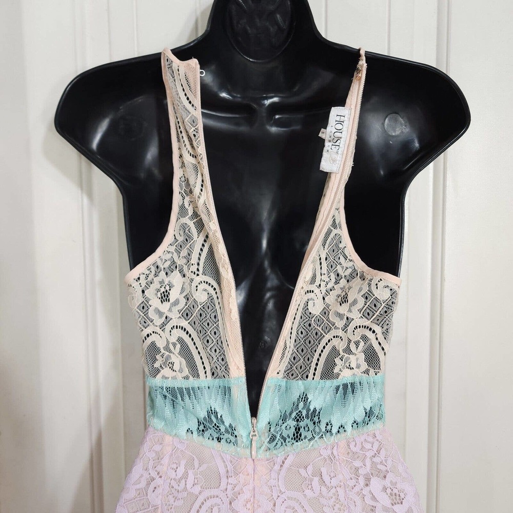 House of CB Womens Dress Alvaro Pink Purple Pastel Floral Lace Halter Bodycon S - Picture 9 of 10